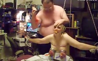 Tied up fat milf serf gets spanked by her master
